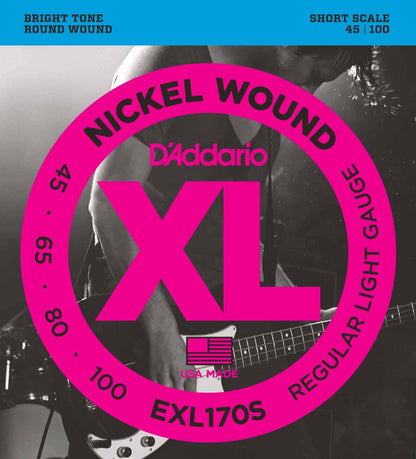 D'Addario EXL170S Nickel Wound Regular Light Short Scale Bass Strings 45-100 Gauge