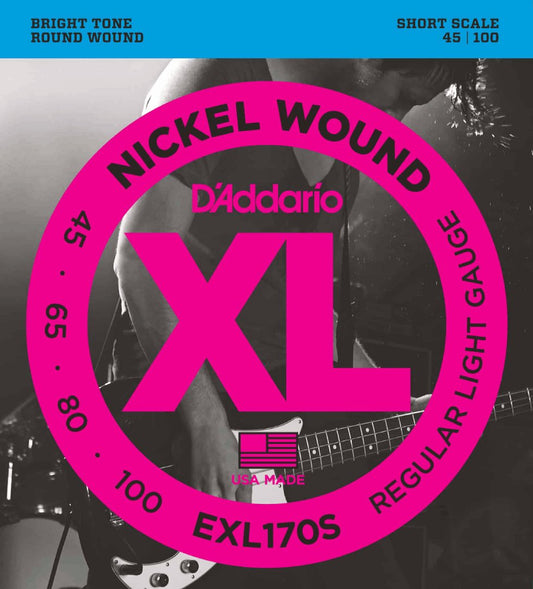 D'Addario EXL170S Nickel Wound Regular Light Short Scale Bass Strings 45-100 Gauge