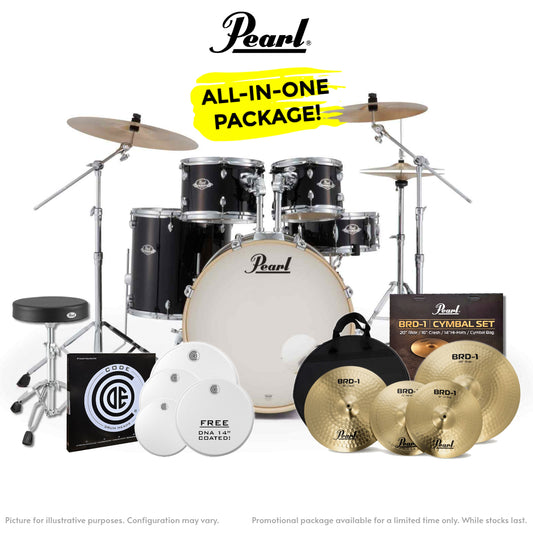 Pearl Export Plus 5-Piece Fusion Plus Drum Kit with Cymbal Pack in Jet Black