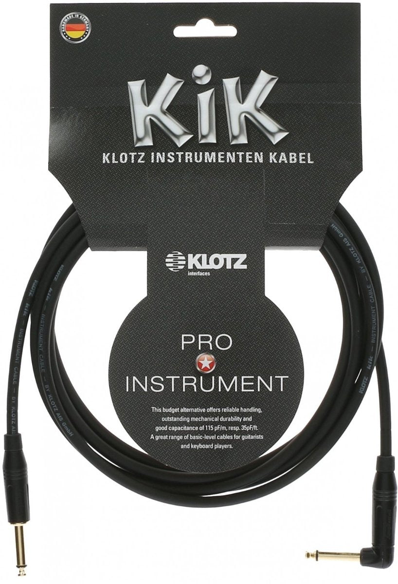 Klotz Pro Slimline Metal Sleeve And Angled Jack Instrument Cable in Black