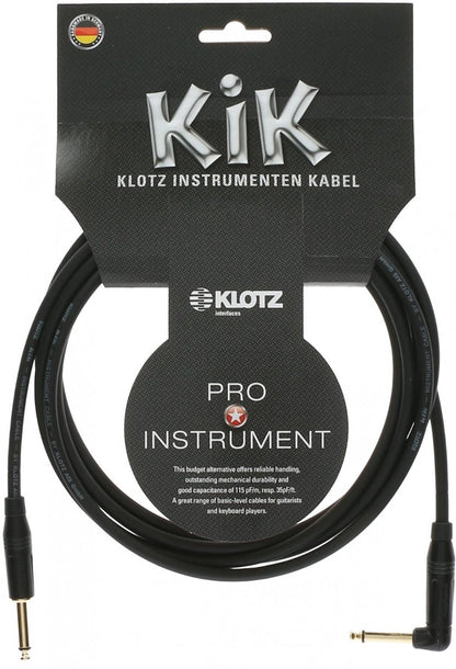 Klotz Pro Slimline Metal Sleeve And Angled Jack Instrument Cable in Black