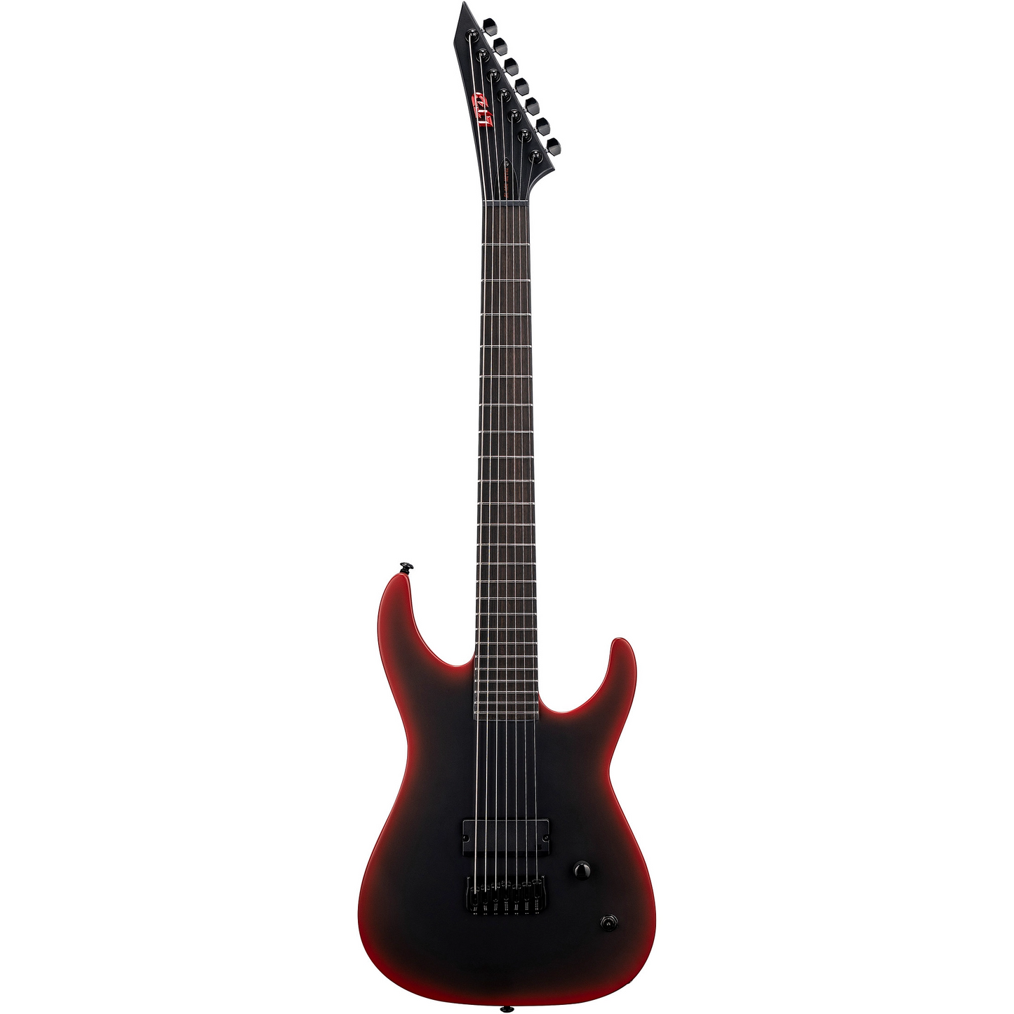 ESP LTD M-7 Black Metal 7-String Baritone Electric Guitar in Black Red Burst Satin
