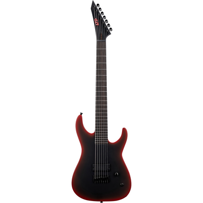 ESP LTD M-7 Black Metal 7-String Baritone Electric Guitar in Black Red Burst Satin