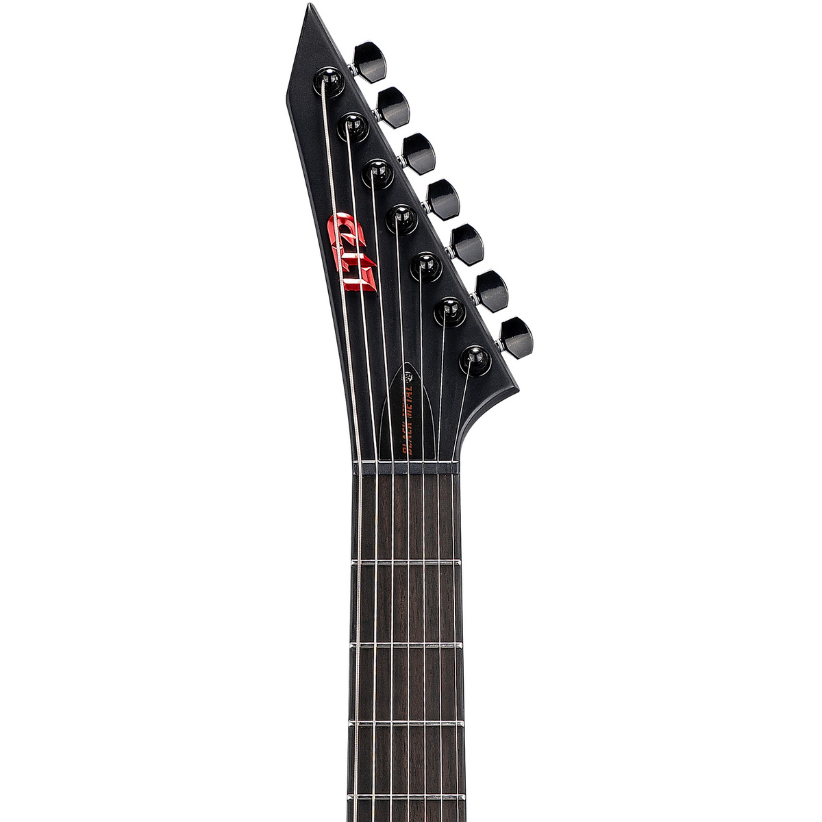 ESP LTD M-7 Black Metal 7-String Baritone Electric Guitar in Black Red Burst Satin