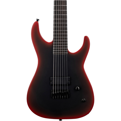 ESP LTD M-7 Black Metal 7-String Baritone Electric Guitar in Black Red Burst Satin