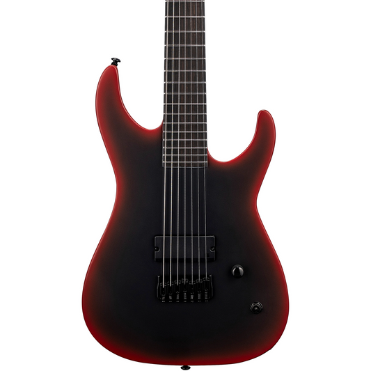 ESP LTD M-7 Black Metal 7-String Baritone Electric Guitar in Black Red Burst Satin