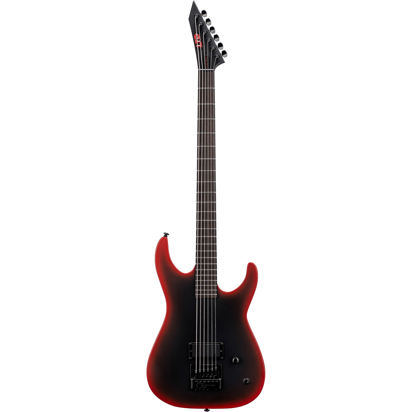 ESP LTD M-6 EverTune 30 Black Metal Baritone Electric Guitar in Black Red Burst Satin