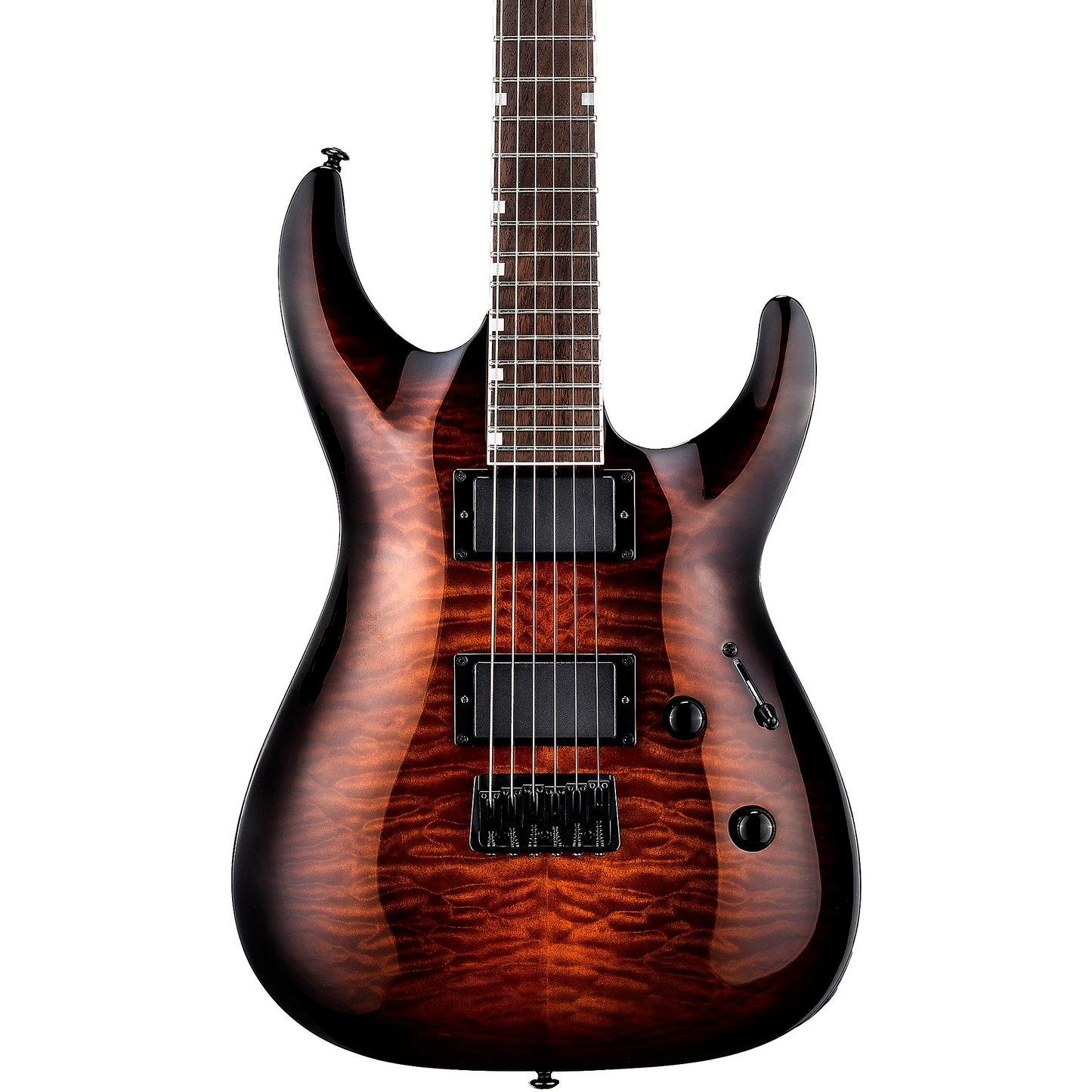 ESP LTD MH 200 HT QM Electric Guitar in Dark Brown Sunburst