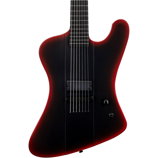 ESP LTD Phoenix-7 Black Metal 7-String Baritone Electric Guitar in Black Red Burst Satin