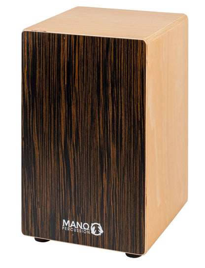 Mano Percussion Wooden Cajon in Natural and Striped Ebony Veneer Front