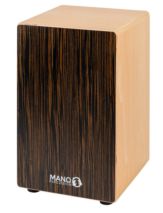 Mano Percussion Wooden Cajon in Natural and Striped Ebony Veneer Front