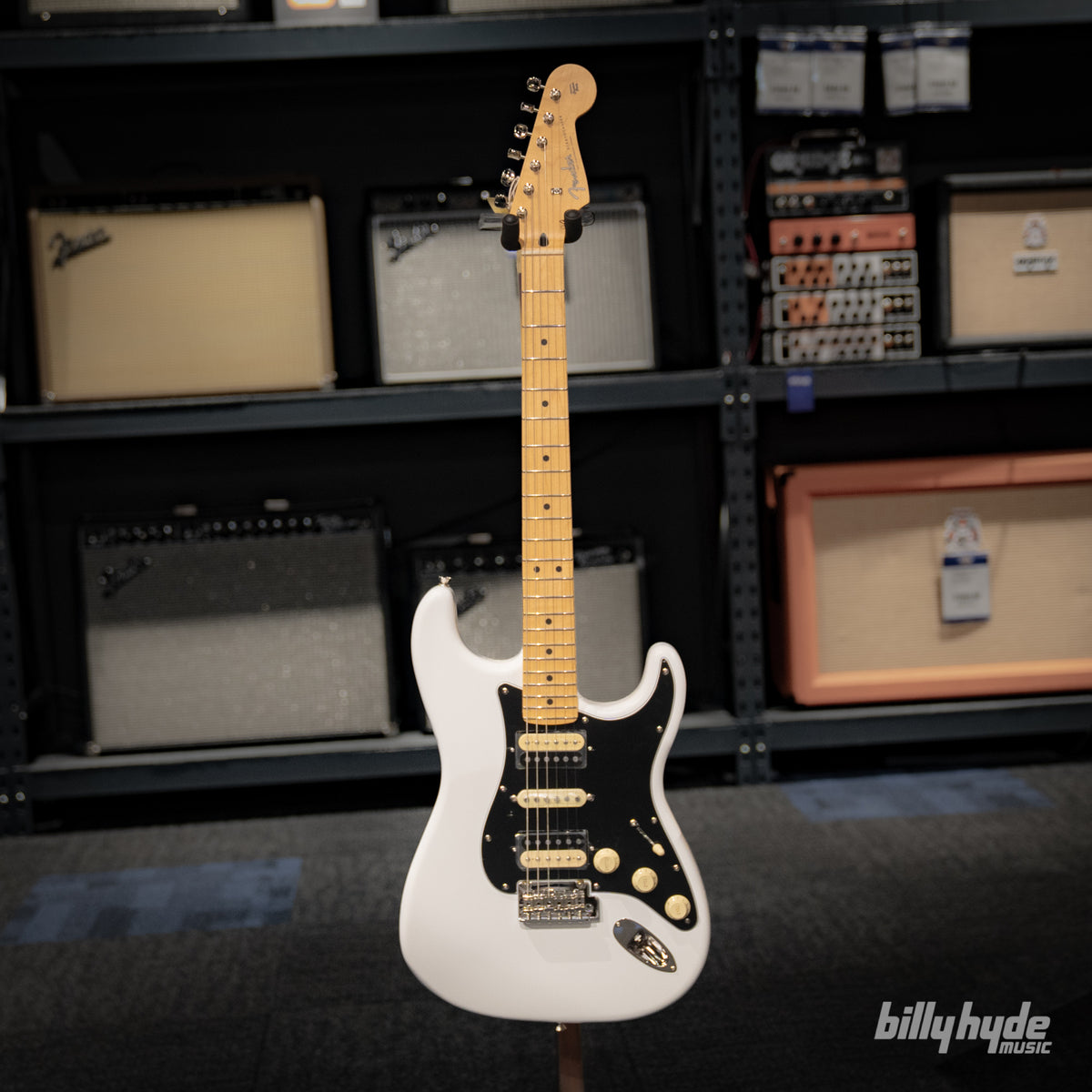 Fender Made in Japan FSR Hybrid II Stratocaster HSH, Maple Fingerboard in Satin White - Billy Hyde Music Exclusive