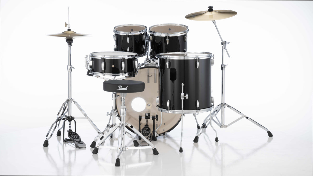 Pearl Roadshow 5-Piece Fusion (22/10/12/16) Drum Kit w/Hardware & Cymbals in Jet Black