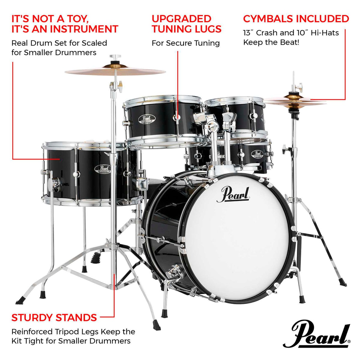 Pearl Roadshow Junior 5 Piece Drum Kit w/Hardware and Cymbals in Pink