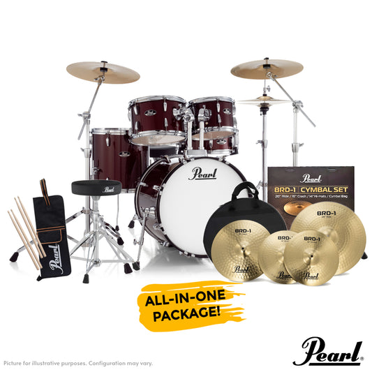 Pearl Roadshow-Plus 20" 5-Piece Drum Kit with Cymbal Pack in Red Wine