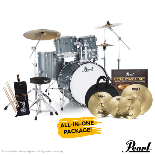 Pearl Roadshow-Plus 22" 5-Piece Drum Kit with Pearl Cymbal Pack in Aqua Blue Glitter