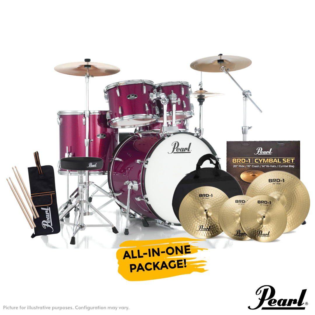 Pearl Roadshow-Plus 22" 5-Piece Drum Kit with Pearl Cymbal Pack in Pink Metallic