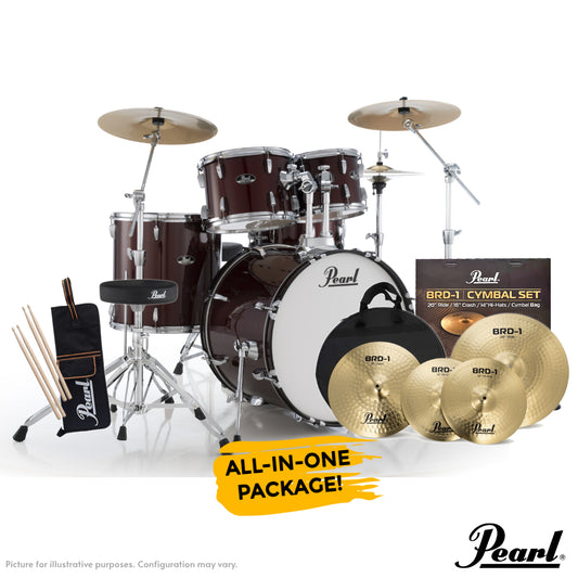 Pearl Roadshow-Plus 22" 5-Piece Drum Kit with Pearl Cymbal Pack in Red Wine