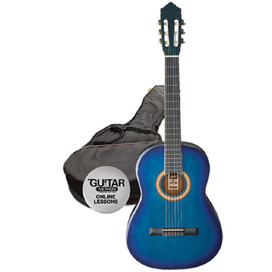 Ashton SPCG34 Starter Classical Guitar Pack in Transparent Blue Burst