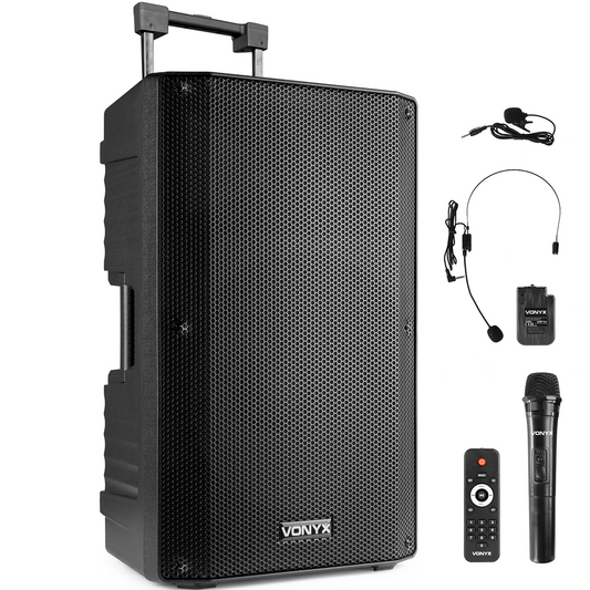 Vonyx VSA500-BP Portable PA Speaker with Wireless Headset and Handheld Mics