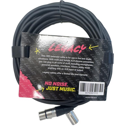 Legacy 10m XLRF to XLRM Microphone Cable, Chrome Connectors in Black
