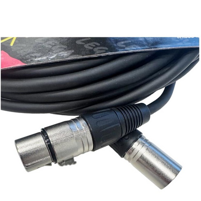 Legacy 10m XLRF to XLRM Microphone Cable, Chrome Connectors in Black