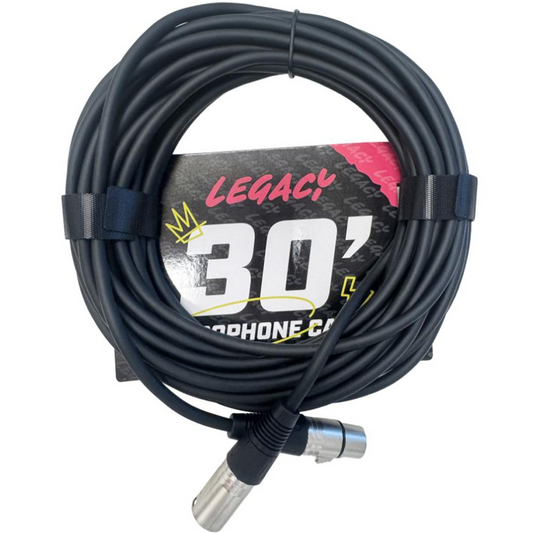 Legacy 10m XLRF to XLRM Microphone Cable, Chrome Connectors in Black