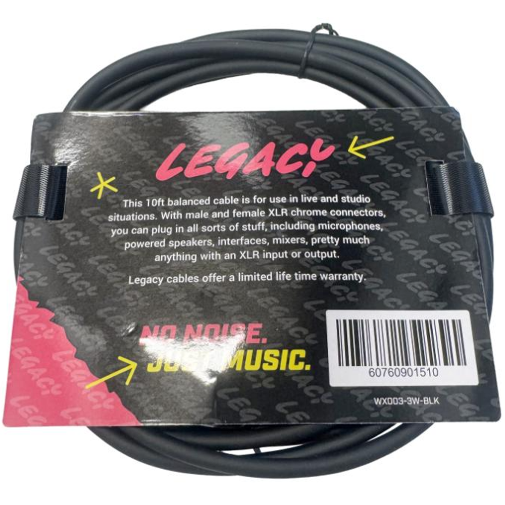 Legacy 6m XLRF to XLRM Microphone Cable, Chrome Connectors in Black