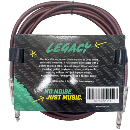 Legacy 3m Straight to Straight Guitar Cable, Chrome Connectors in Coffee Colour