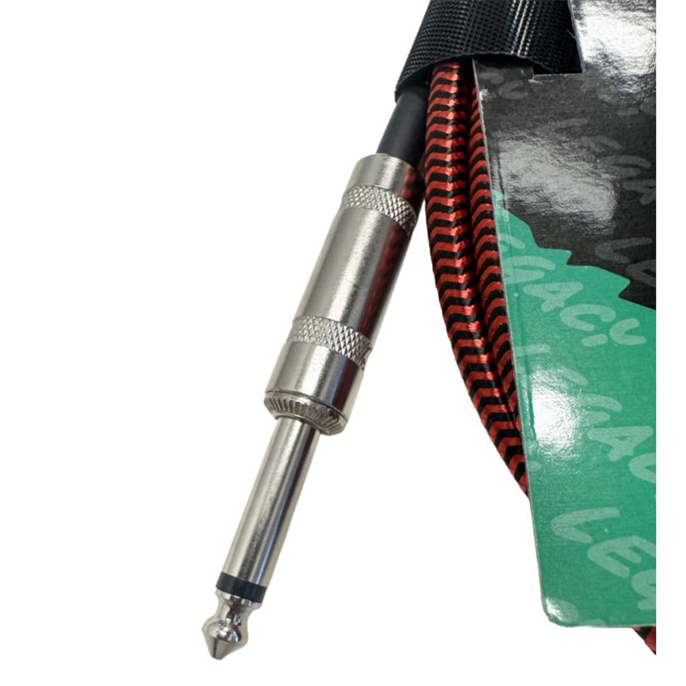 Legacy 3m Right Angle to Straight Braided Deluxe Guitar Cable, Chrome Connectors in Red & Blue