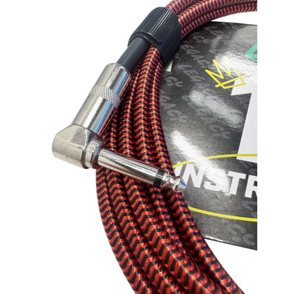 Legacy 3m Right Angle to Straight Braided Deluxe Guitar Cable, Chrome Connectors in Red & Blue