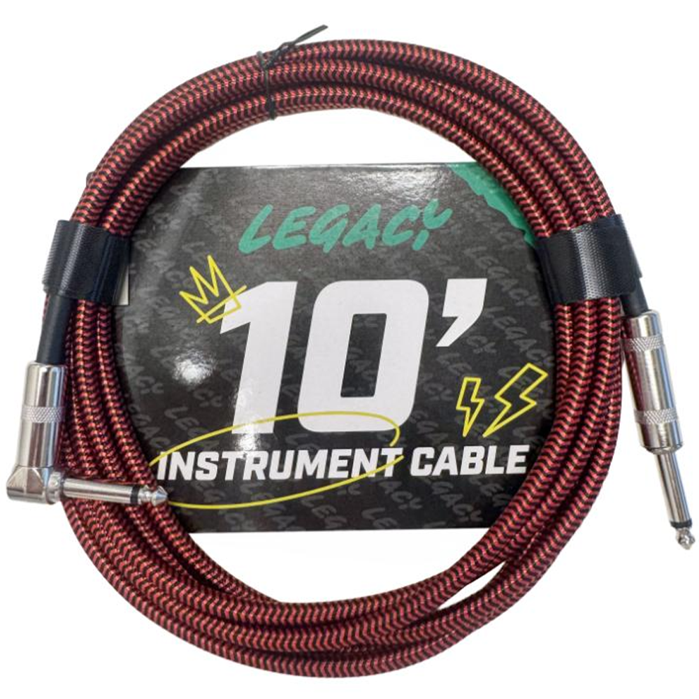 Legacy 3m Right Angle to Straight Braided Deluxe Guitar Cable, Chrome Connectors in Red & Blue