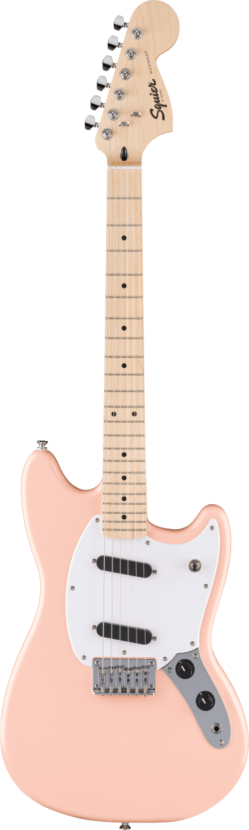 Squier FSR Squier Sonic Mustang, Maple Fingerboard, White Pickguard in Shell Pink