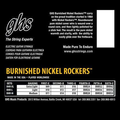 GHS BNR M Burnished Nickel Rockers Electric Guitar Strings Medium 11-50 Gauge