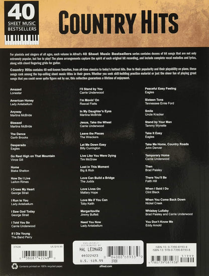 Country Hits 40 Sheet Music Bestsellers PVG