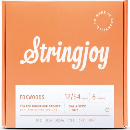Stringjoy Foxwoods Light Coated Phosphor Bronze Acoustic Guitar Strings 12-54 Gauge