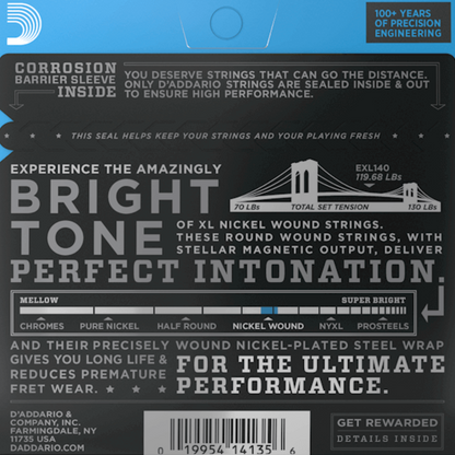D'Addario EXL140 Nickel Wound Electric Guitar Strings Light Top Heavy Bottom 10-52 Gauge