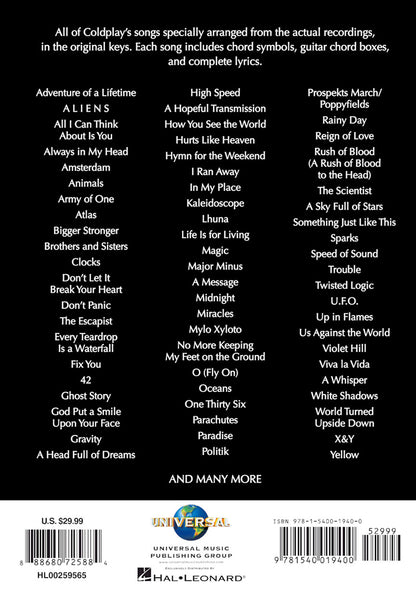 Coldplay Complete Chord Songbook 2nd Edition
