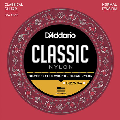 D'Addario EJ27N 3/4 Student Nylon Fractional Classical Guitar Strings Normal Tension