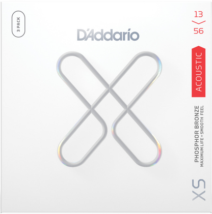 D'Addario XS Phosphor Bronze Medium Coated Acoustic Guitar Strings 3 Pack 13-56 Gauge