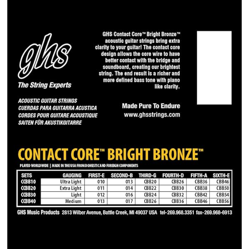 GHS CCBB10 CC Bright Bronze Acoustic Guitar String 010-046 Gauge