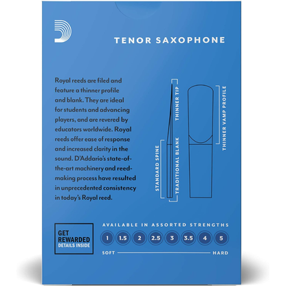 Royal By D'Addario Tenor Saxophone Reeds Strength 2.5 10 Pack
