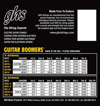 GHS GBL 8 Boomers 8 String Electric Guitar Strings Light 10-76 Gauge