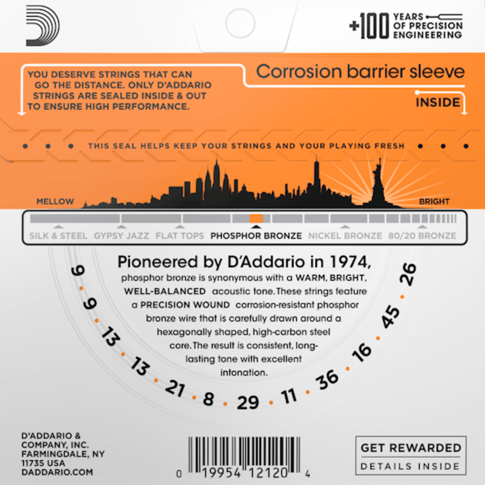 D'Addario EJ41 12 String Phosphor Bronze Acoustic Guitar Strings Extra Light 9-45 Gauge