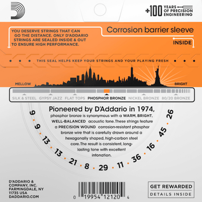 D'Addario EJ41 12 String Phosphor Bronze Acoustic Guitar Strings Extra Light 9-45 Gauge