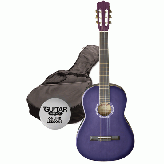 Ashton SPCG34 Starter Classical Guitar Pack in Transparent Purple