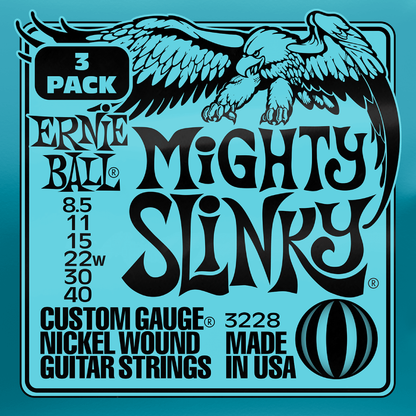 Ernie Ball Mighty Slinky Nickel Wound Electric Guitar Strings 3 Pk 8.5-40 Gauge