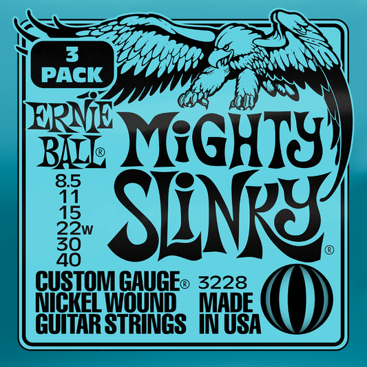 Ernie Ball Mighty Slinky Nickel Wound Electric Guitar Strings 3 Pk 8.5-40 Gauge