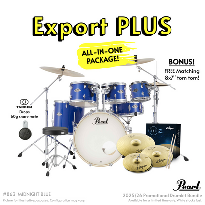 Pearl Export Plus 5-Piece Fusion Kit Drum Kit with Cymbal Pack in Midnight Blue