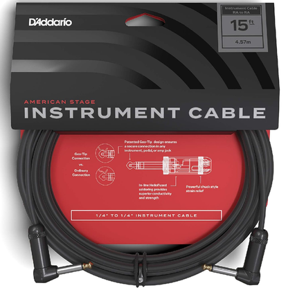 D'Addario Planet Waves 15' American Stage Instrument Dual Right Angle Cable in Black